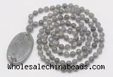 GMN5179 Hand-knotted 8mm, 10mm labradorite 108 beads mala necklace with pendant