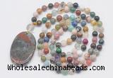 GMN5182 Hand-knotted 8mm, 10mm colorful gemstone 108 beads mala necklace with pendant