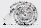 GMN5196 Hand-knotted 8mm, 10mm black rutilated quartz 108 beads mala necklace with pendant