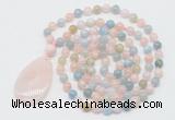 GMN5202 Hand-knotted 8mm, 10mm morganite 108 beads mala necklace with pendant