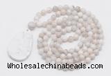 GMN5207 Hand-knotted 8mm, 10mm white crazy agate 108 beads mala necklace with pendant