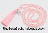 GMN5705 Hand-knotted 6mm matte rose quartz 108 beads mala necklaces with tassel & charm