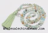 GMN5711 Hand-knotted 6mm matte amazonite 108 beads mala necklaces with tassel & charm