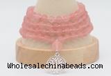 GMN5801 Hand-knotted 6mm matter cherry quartz 108 beads mala necklaces with charm