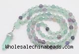 GMN5903 Hand-knotted 6mm matte fluorite 108 beads mala necklaces with pendant