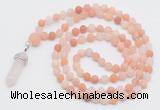 GMN5905 Hand-knotted 6mm matte pink aventurine 108 beads mala necklaces with pendant