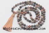 GMN6130 Knotted 8mm, 10mm wooden jasper 108 beads mala necklace with tassel