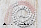 GMN6402 Hand-knotted 8mm, 10mm rose quartz & white howlite 108 beads mala necklaces