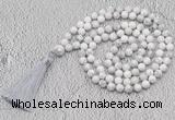 GMN656 Hand-knotted 8mm, 10mm white howlite 108 beads mala necklaces with tassel
