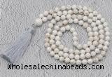 GMN660 Hand-knotted 8mm, 10mm white howlite 108 beads mala necklaces with tassel