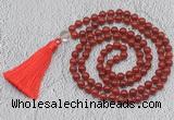 GMN680 Hand-knotted 8mm, 10mm red agate 108 beads mala necklaces with tassel