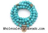 GMN7054 8mm turquoise 108 mala beads wrap bracelet necklaces