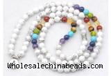 GMN7074 7 Chakra 8mm white howlite 108 mala beads wrap bracelet necklaces