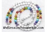 GMN7075 7 Chakra 8mm white howlite 108 mala beads wrap bracelet necklaces