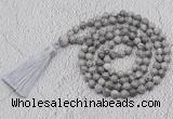 GMN708 Hand-knotted 8mm, 10mm grey picture jasper 108 beads mala necklaces with tassel