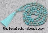 GMN720 Hand-knotted 8mm, 10mm sea sediment jasper 108 beads mala necklaces with tassel