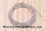 GMN7201 4mm faceted round tiny grey agate beaded necklace jewelry