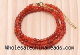 GMN7202 4mm faceted round tiny red agate beaded necklace jewelry