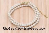 GMN7224 4mm faceted round tiny white fossil jasper beaded necklace jewelry