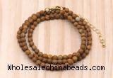 GMN7231 4mm faceted round tiny wooden jasper beaded necklace jewelry