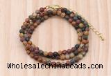 GMN7232 4mm faceted round tiny picasso jasper beaded necklace jewelry