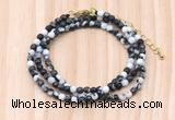 GMN7241 4mm faceted round tiny black & white jasper beaded necklace jewelry