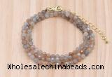 GMN7254 4mm faceted round tiny rainbow moonstone beaded necklace jewelry