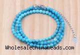 GMN7263 4mm faceted round turquoise beaded necklace jewelry