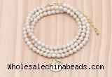 GMN7424 4mm faceted round tiny white fossil jasper beaded necklace with constellation charm