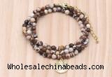 GMN7428 4mm faceted round tiny brown zebra jasper beaded necklace with constellation charm