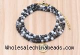 GMN7441 4mm faceted round tiny black & white jasper beaded necklace with constellation charm