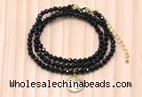 GMN7447 4mm faceted round tiny black spinel beaded necklace with constellation charm