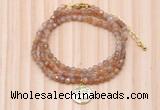 GMN7453 4mm faceted round tiny orange moonstone beaded necklace with constellation charm