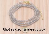 GMN7501 4mm faceted round tiny grey agate beaded necklace with letter charm