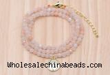 GMN7507 4mm faceted round tiny pink aventurine beaded necklace with letter charm