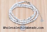 GMN7511 4mm faceted round tiny white howlite beaded necklace with letter charm