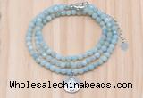 GMN7513 4mm faceted round tiny amazonite beaded necklace with letter charm