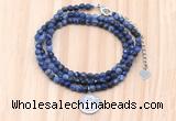 GMN7517 4mm faceted round tiny sodalite beaded necklace with letter charm