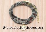 GMN7535 4mm faceted round tiny African bloodstone beaded necklace with letter charm