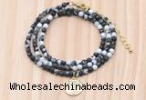 GMN7541 4mm faceted round tiny black & white jasper beaded necklace with letter charm