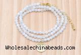GMN7551 4mm faceted round tiny white moonstone beaded necklace with letter charm