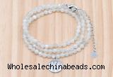 GMN7552 4mm faceted round tiny white moonstone beaded necklace with letter charm