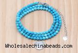 GMN7563 4mm faceted round turquoise beaded necklace with letter charm
