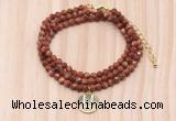 GMN7565 4mm faceted round goldstone beaded necklace with letter charm