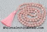 GMN770 Hand-knotted 8mm, 10mm Chinese pink opal 108 beads mala necklaces with tassel