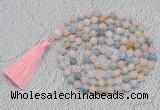GMN771 Hand-knotted 8mm, 10mm morganite 108 beads mala necklaces with tassel