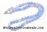 GMN7742 18 - 36 inches 8mm, 10mm round blue banded agate beaded necklaces