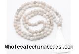 GMN8405 8mm, 10mm white crazy agate 27, 54, 108 beads mala necklace with tassel