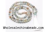 GMN8425 8mm, 10mm matte amazonite 27, 54, 108 beads mala necklace with tassel