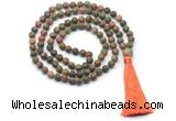 GMN8429 8mm, 10mm matte unakite 27, 54, 108 beads mala necklace with tassel